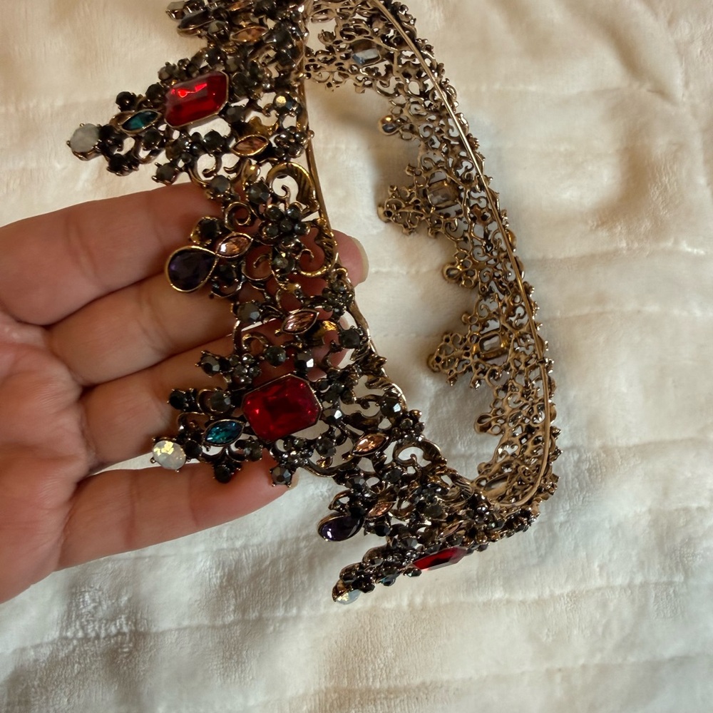 Ornate Gold Tiara with Multicolored Gems